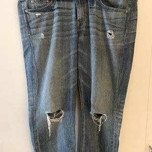 Rag and Bone Distressed Boyfriend Jeans in Moss (with holes)